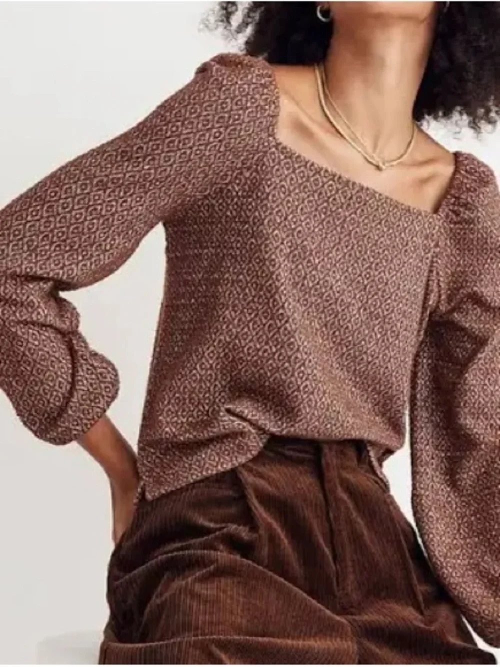 Madewell Rust Diamond Print Square-Neck Blouse